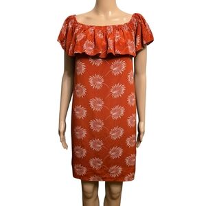 Madewell Burnt Orange Off-Shoulder Ruffled Sleeve Mini Silk Sundress Size S NWT